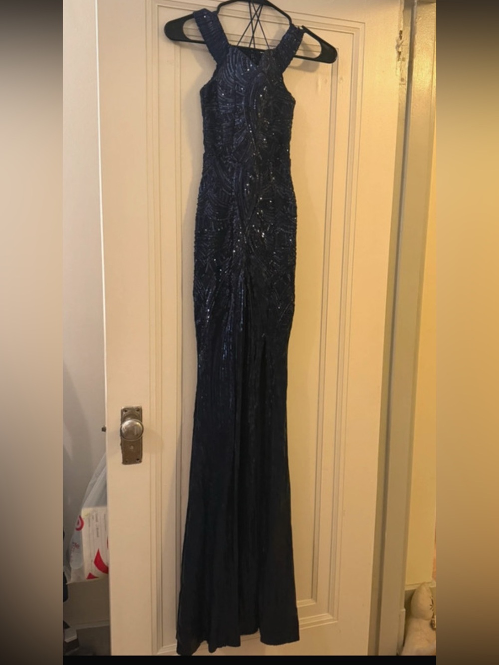 Midnight Navy Beaded Formal Evening Gown